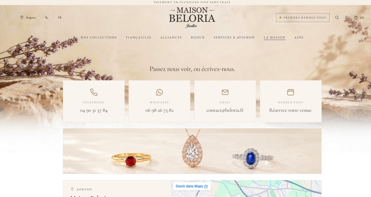 Aperçu du site Maison Beloria — page contact